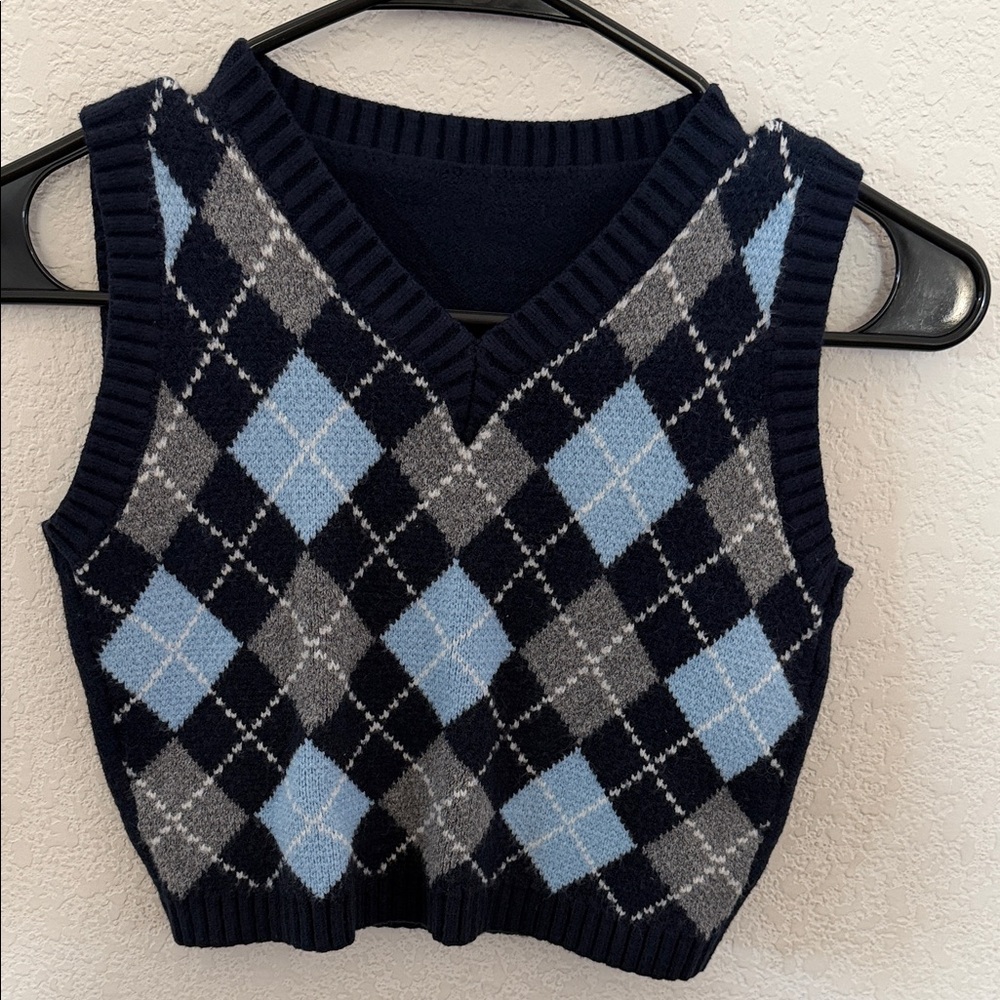 Plaid Blue Argyle Tank Top Sweater